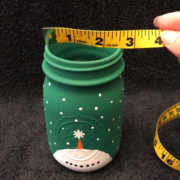 Hand Painted Ball Pint Mason Jar Snowman in Green - Picture 8 of 8